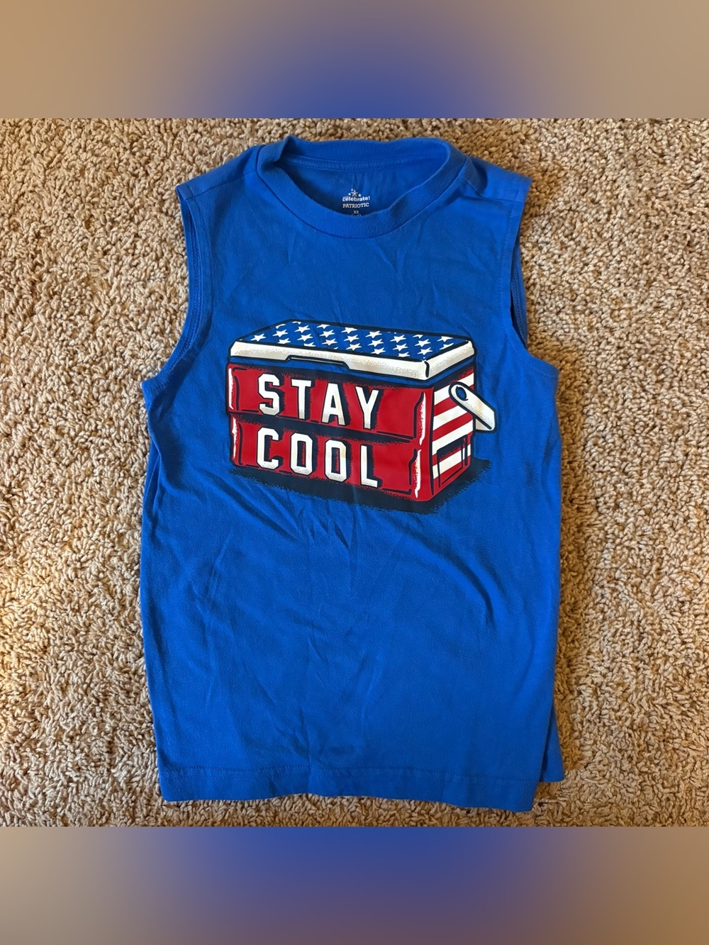 Stay Cool Blue patriotic cooler Sleeveless Kids Tee size XS 4/5